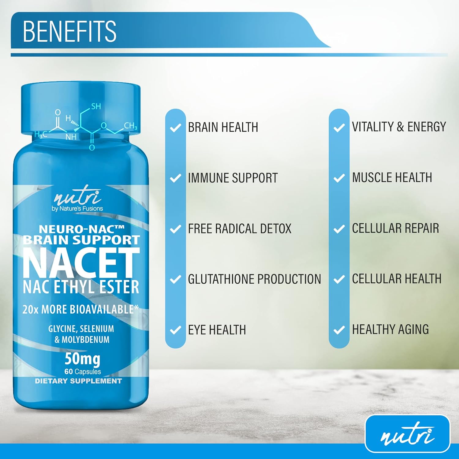 Neuro NAC Supplement N-Acetyl Cysteine Ethyl Ester - 20x More Bioavailable Than NAC 600 mg - Boost Glutathione 10x More Than Liposomal Glutathione - N Acetyl Cysteine Ethyl Ester - NACET (60 Capsules) : Health & Household