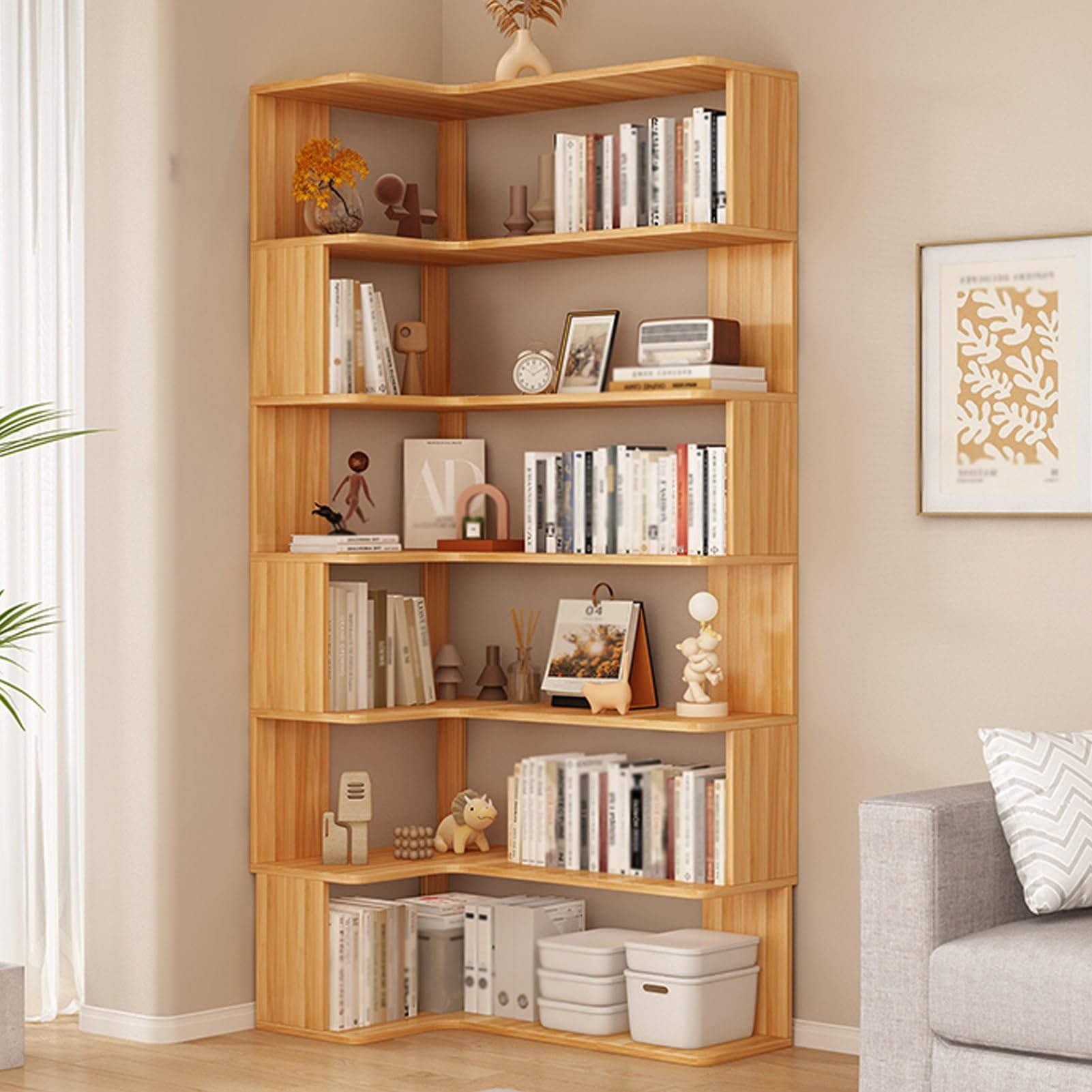 Libreria angolare a forma di L, scaffale angolare in legno, scaffale multistrato, mobili industriali per casa e ufficio per soggiorno camera da letto (90 cm)