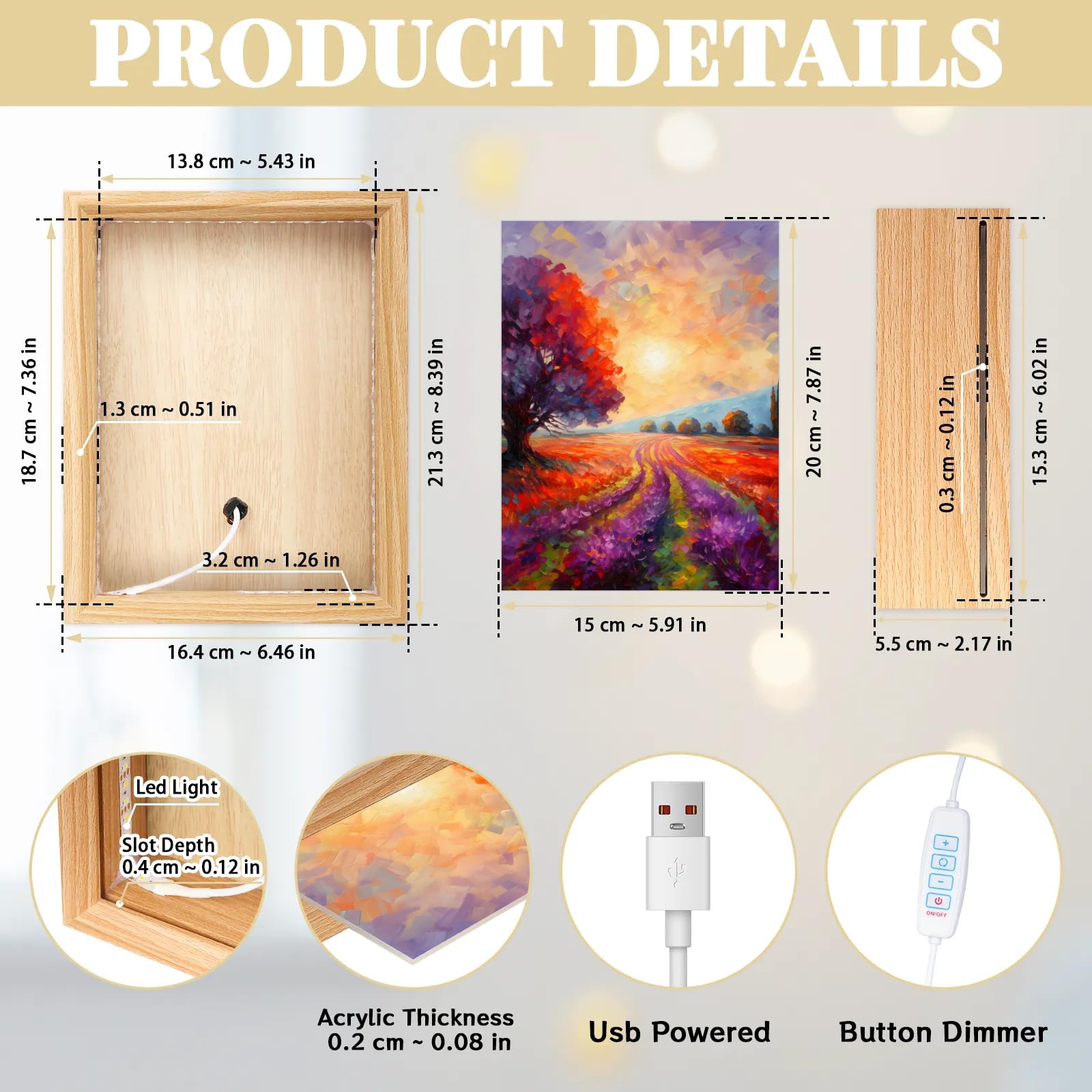 Light Up Painting, Autumn Forest Wall Art Picture Light Colorful Forest Light Up Desktop Art Decor, 10 Brightness, USB Powered, 3 Lighting Modes, Anxiety Relief Gift for Bedroom Home - Without Frame