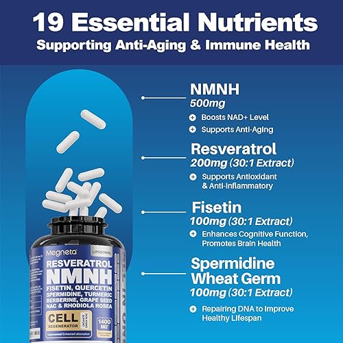 Miniatura 4 de Suplemento NMNH - 500 mg por porción, aumenta los niveles de NAD+, el suplemento NAD apoya la salud inmunológica y antienvejecimiento, 60 cápsulas