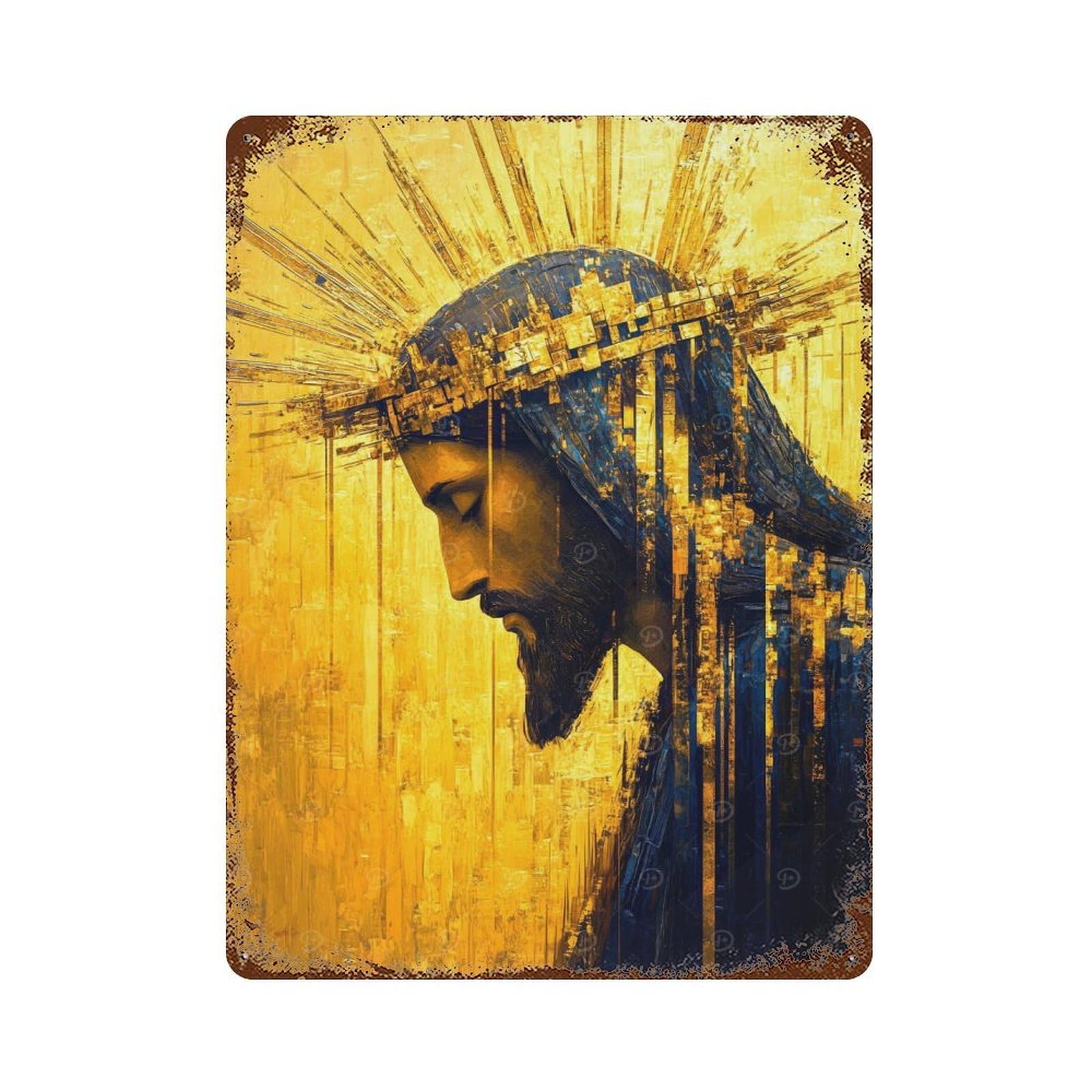 Crown of Gold 15.7"x11.8" Rust Effect Tin Sign, Industrial Home Decor for Living Room, Hallway And Home Decor