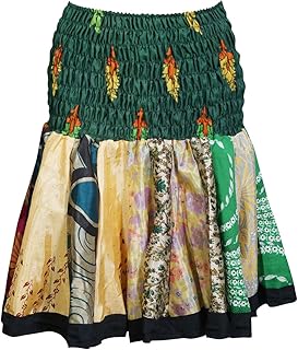 Women's Mini Skirt Silk Green Flirty Skater Ruched Flowy Swing Short Skirts OneSize