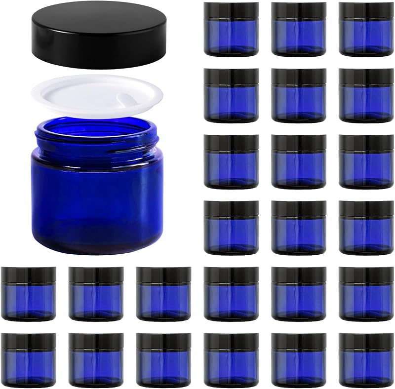 11 Hoa Kinh Frascos Cosméticos de Vidro Azul com Tampa de Rosca, Pacote com 24