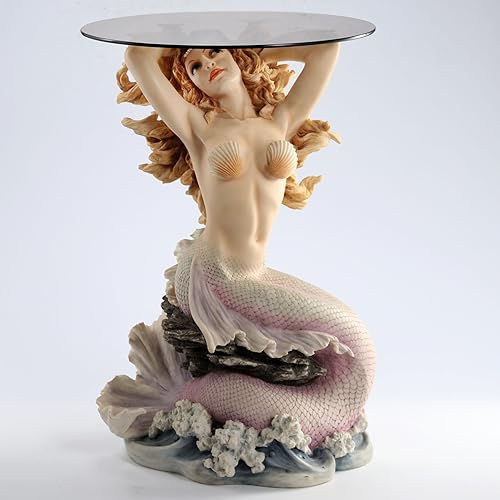 Miniatura 2 de Veronese Design 23 14 pulgadas de alto sirena de la cala redonda de cristal de la escultura de resina de la mesa de cristal pintado a mano acabado