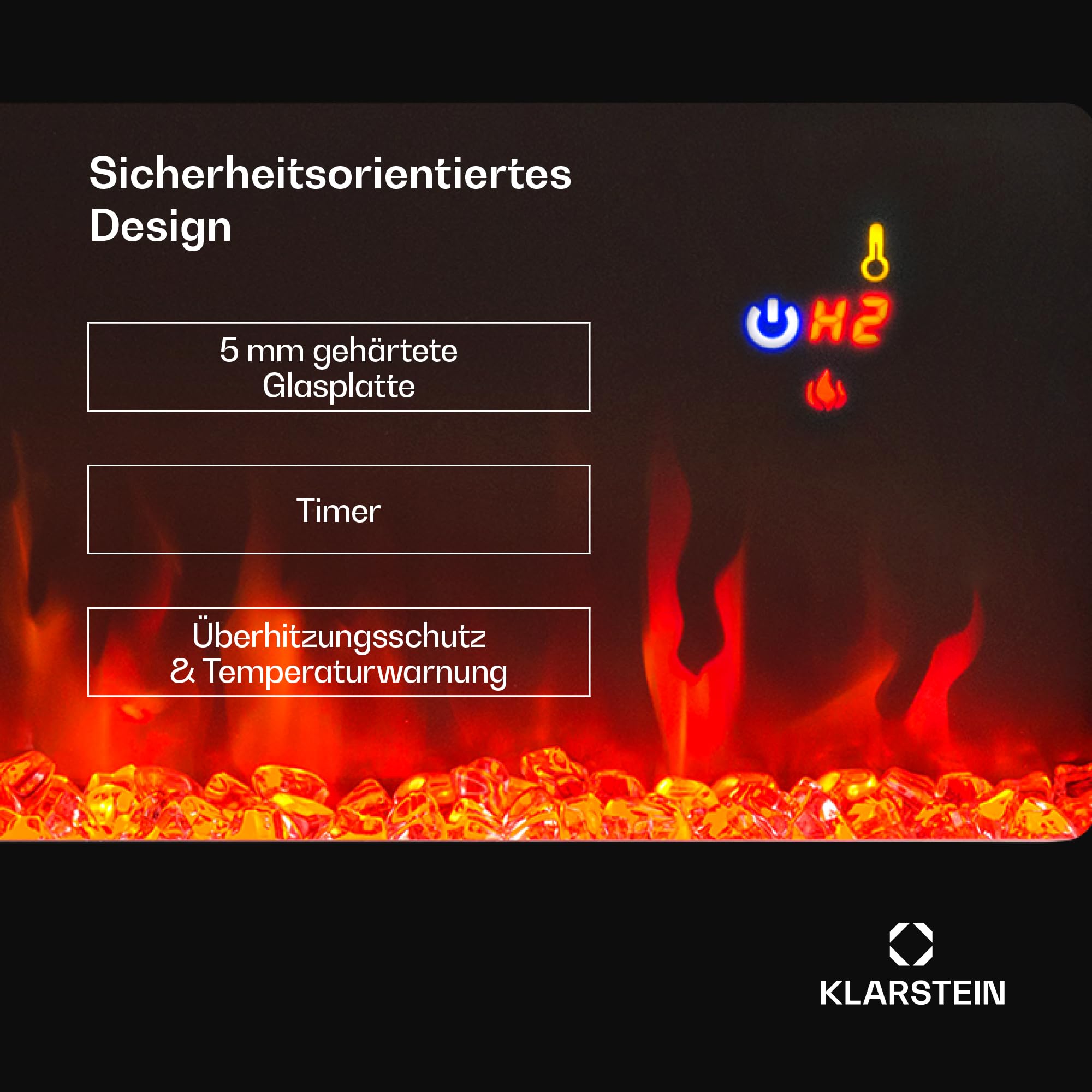 Klarstein Elektrokamin, Elektro Heizungen für Wohnzimmer & Innenräume, Elektrischer Kamin mit LED Flammen, Kamin mit Fernbedienung, Heizlüfter Timer, Einstellbarer Thermostat, Heizung 1800 W