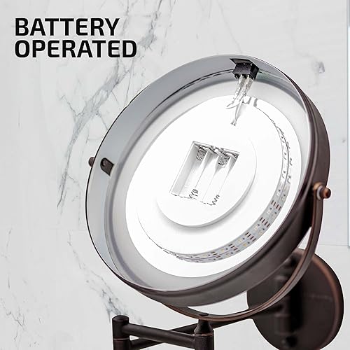 Vista 46 de Ovente serie MFW70 - Espejo de maquillaje con luz LED para montaje en pared Níquel cepillado