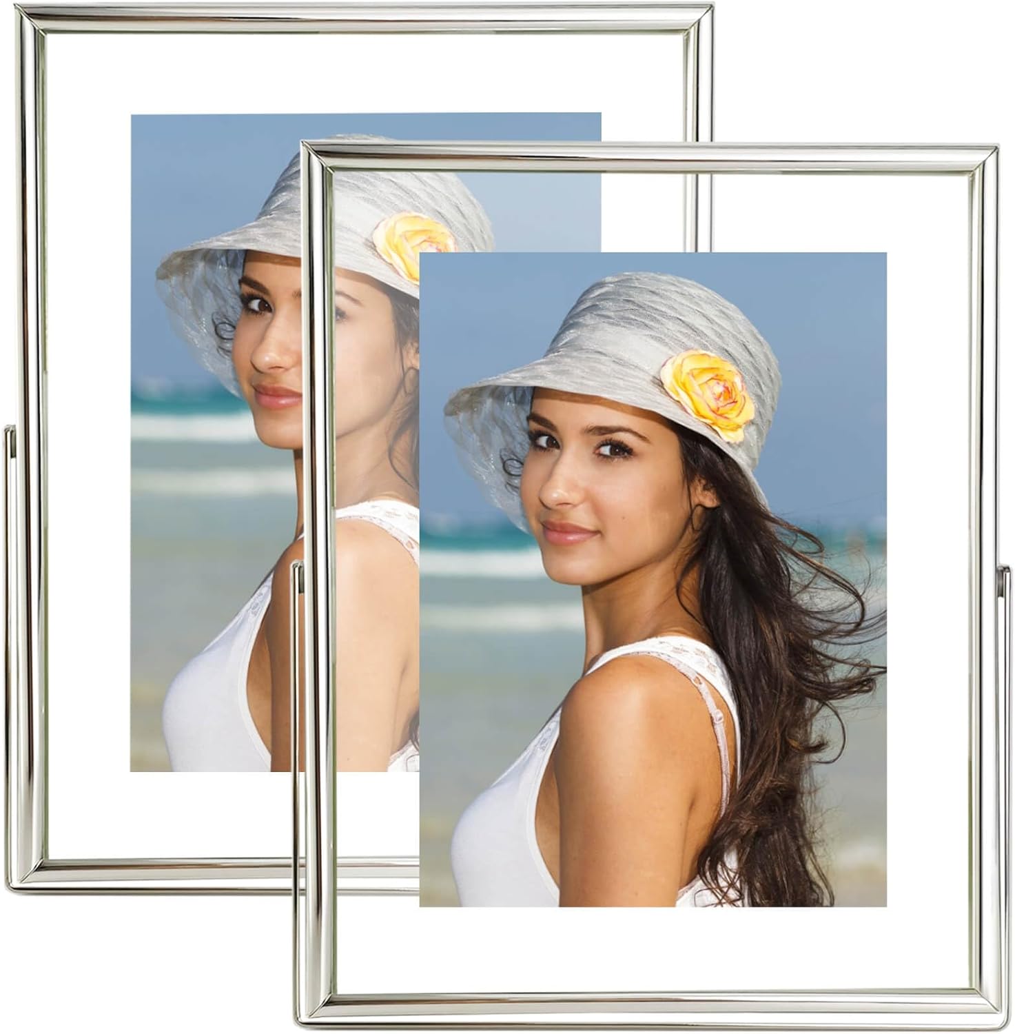 8x10 Picture Frame set of 2 (Black, Horizonta + Vertical) for 5x7 6x8 with Floating Effect, for 8 x 10 without Floating, Double Real Glass Photo Frames Only for Tabletop