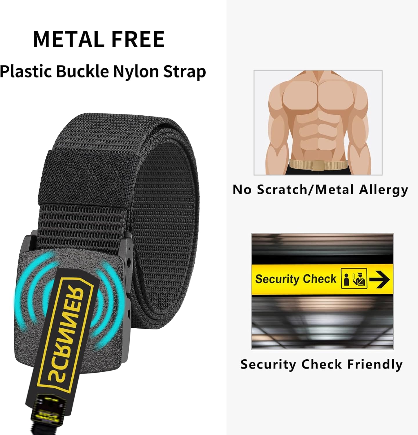 6 Pack Nylon Belts for Men Women Tactical Work Plastic Buckle Metal Free Casual Hiking - Image 4