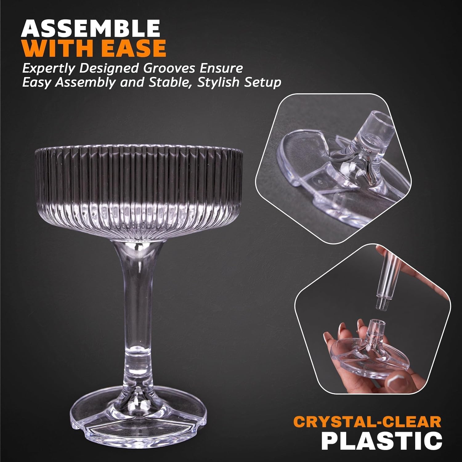 PLASTIC Champagne Tower – 21-Piece 7oz Plastic Coupe Glasses, Champagne Tower Glasses Set for Weddings, Parties & Hosting – Clear