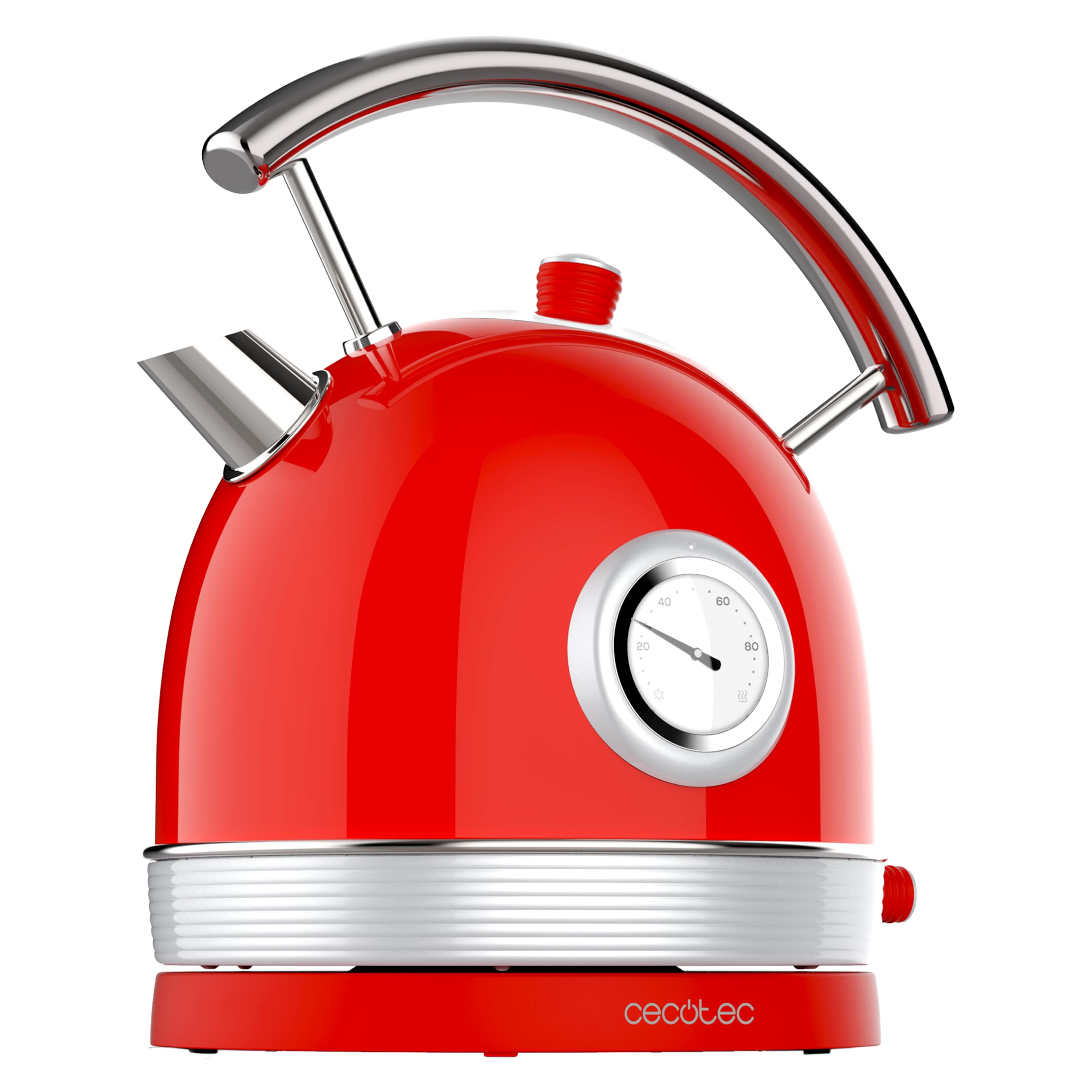 Cecotec Bollitore elettrico da 1,8 litri Thermosense 420 Vintage Light Red. 2200 W, 8 tazze da tè di capacità, misuratore di temperatura, stile vintage, base girevole a 360°, acciaio inox rosso