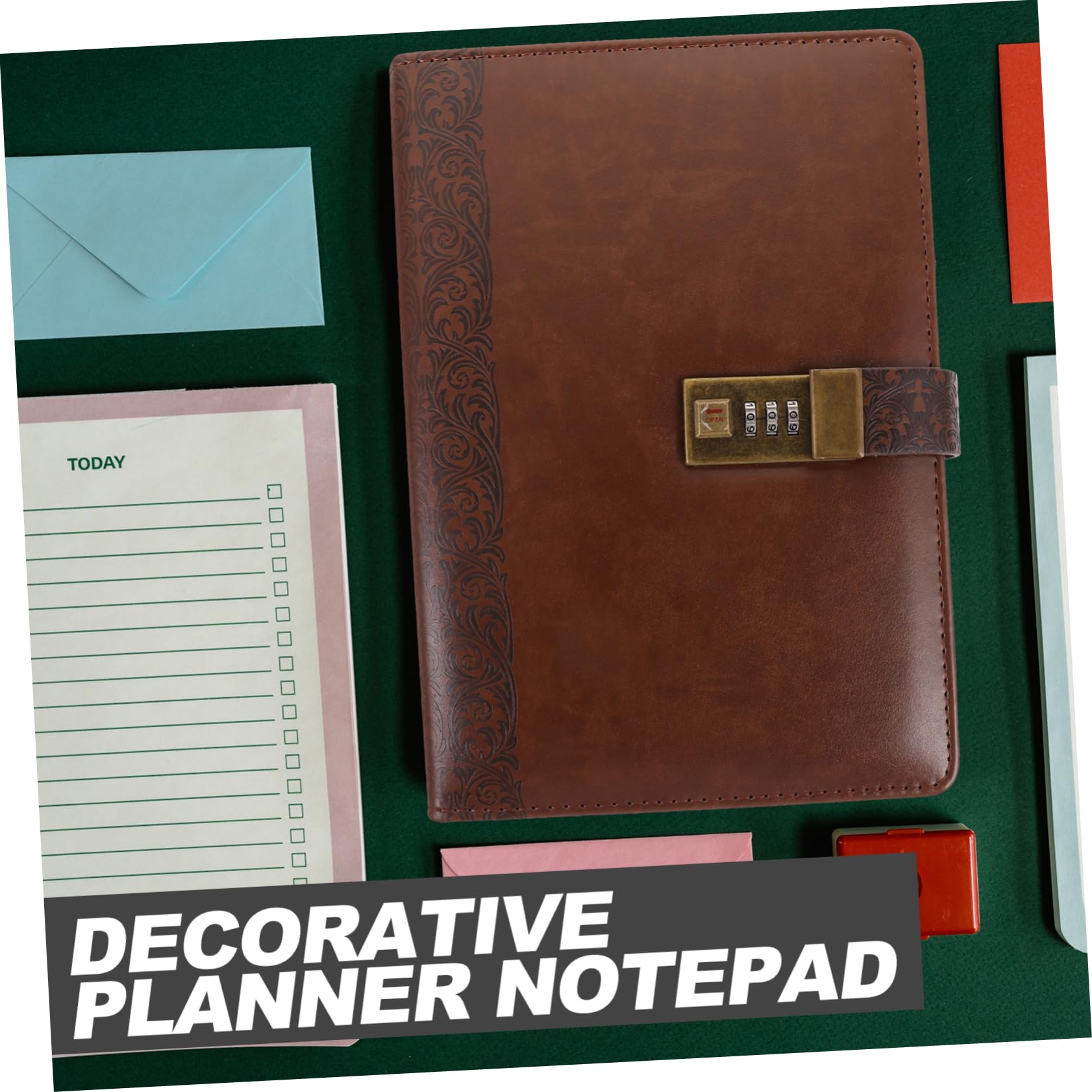 Abschließbares Vintage Notizbuch A5 aus Pu mit Schlossdesign | Schulanfang Deko, Papier und Edelstahl, Coffee Farbton, Praktisch für Scrapbooking und Büro