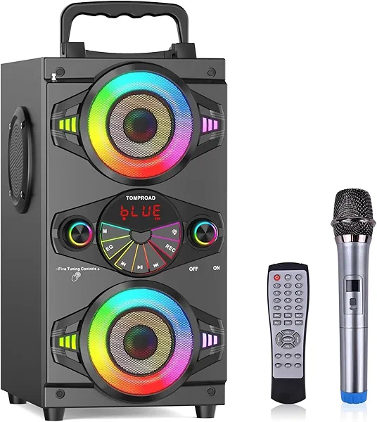 Bluetooth Speakers, 60W Portable Wireless Loud Outdoor Home Party Bluetooth Speaker with Subwoofer, FM Radio, LED Colorful Lights, Microphone, Remote and Big Powerful Stereo Deep Bass Sound Boombox