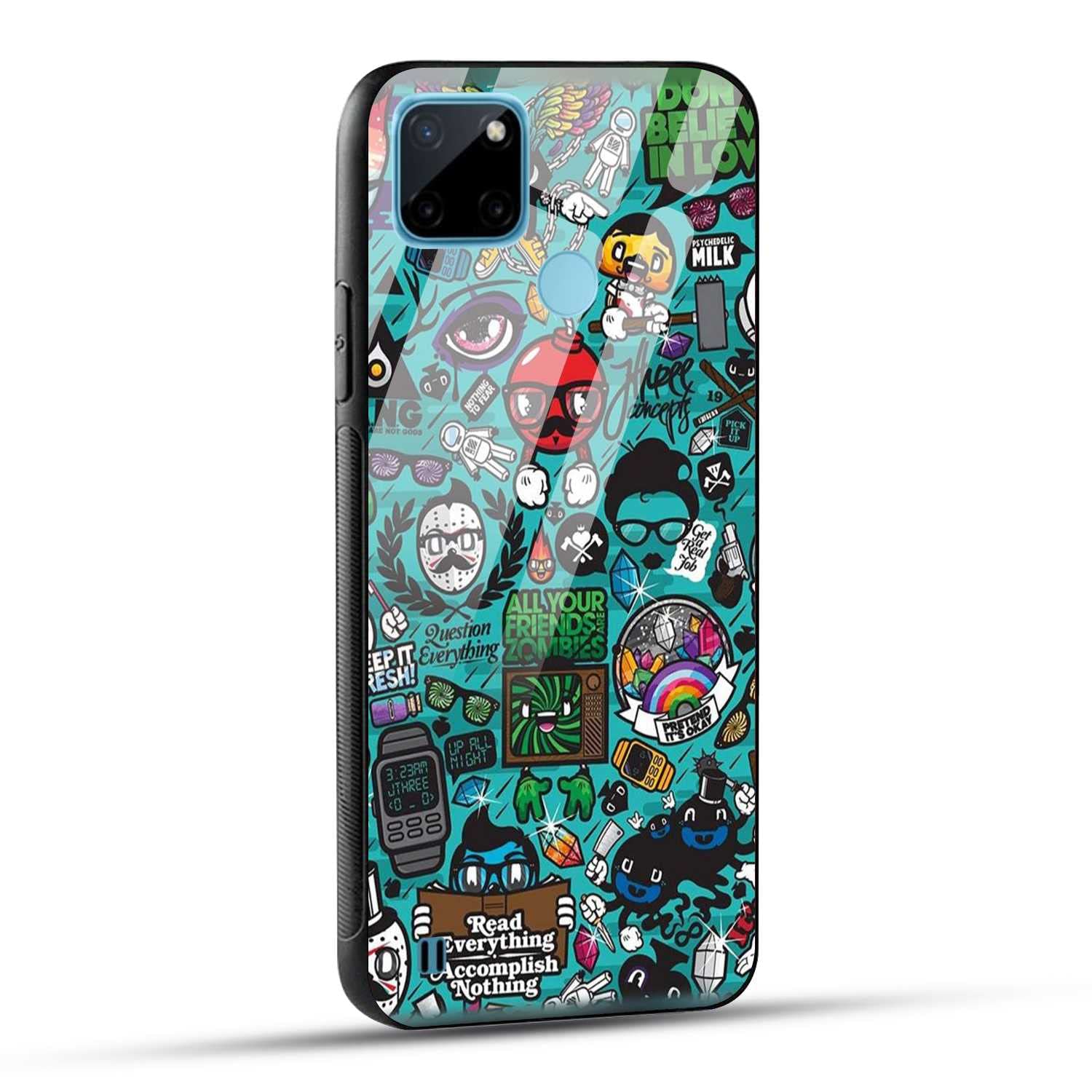 NDCOM for Realme C25Y Back Cover Cool Doodle Art Printed Glass Case