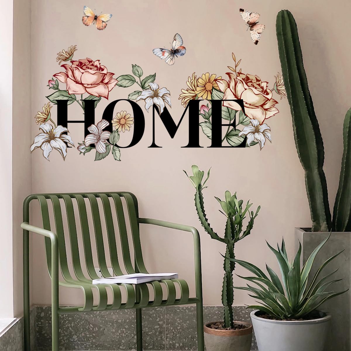 FUFUQUARE Home Letter Wall Stickers Elegant Flowers Butterfly Wall Art Decals Peel and Stick for Home Door Nursery Living Room Bedroom - Image 4