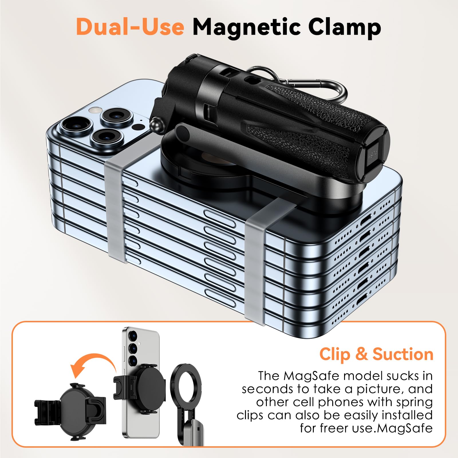 CloudValley Bastone Selfie Magnetico Mini con Treppiede e 2 Luci LED, Cavalletto Smartphone 4 in 1 Portatile con Rotazione 360°, Telecomando Bluetooth per iPhone Android Foto/Video/Vlog