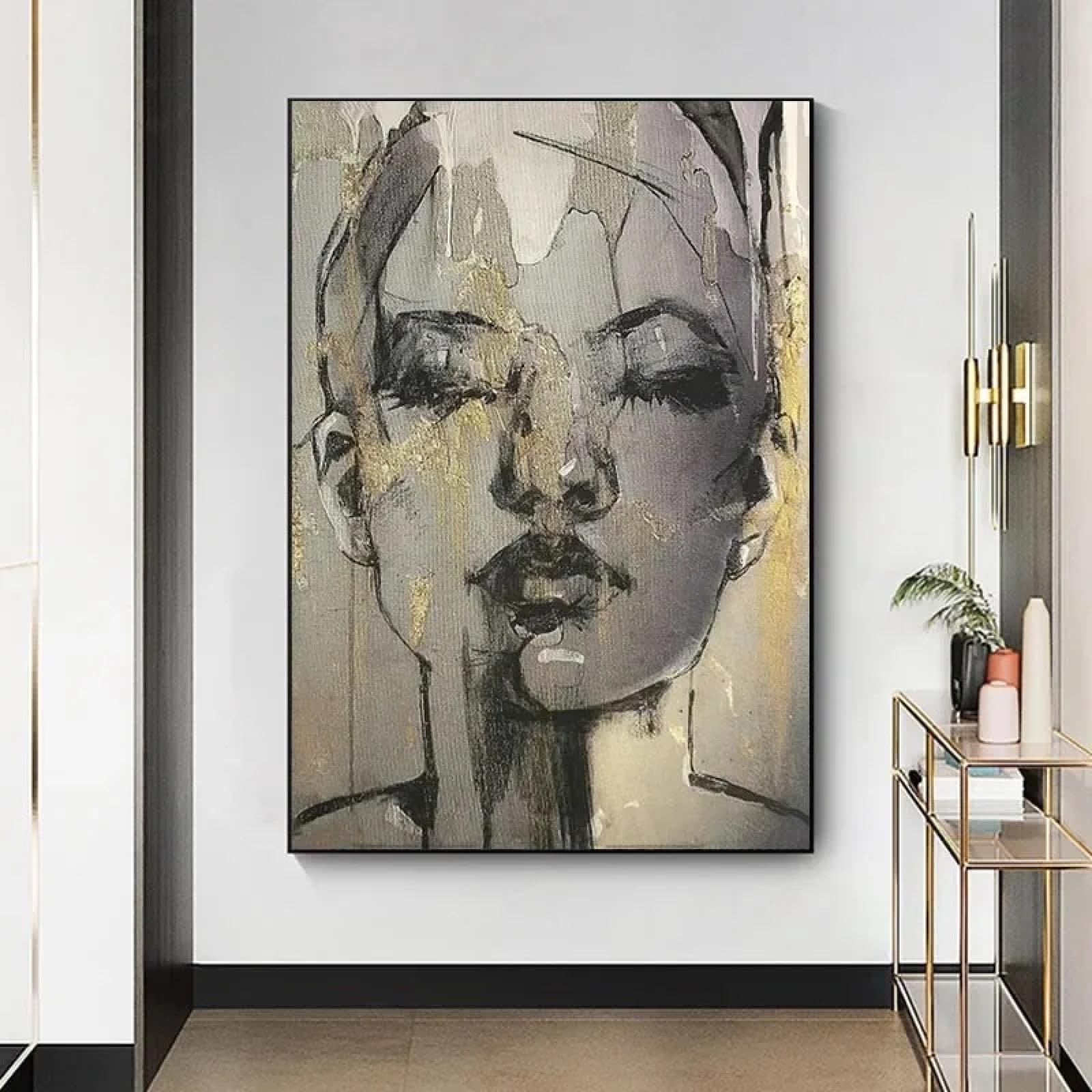 LZJAGXX Dipinto su tela di grandi dimensioni, moderno e semplice, dipinto su tela, astratto, volti umani, volti, stampe su tela, camera da letto, soggiorno, decorazione, 80x120 cm, senza cornice