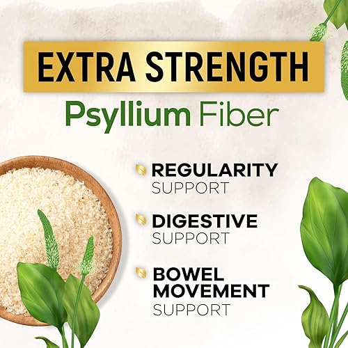 Miniatura 8 de Suplemento de fibra de cáscara de psyllium de 1500 mg, píldoras de fibra soluble e insoluble diarias naturales, cápsulas de polvo de cáscara de