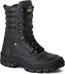 Bota Masculina Couro Preta Tratorada Cano Longo Alto Coturno Vigilante Militar Tático Moto Motociclista Motoqueiro Com Zíper Para Trabalho Trilha Bico Reforçado Resistente