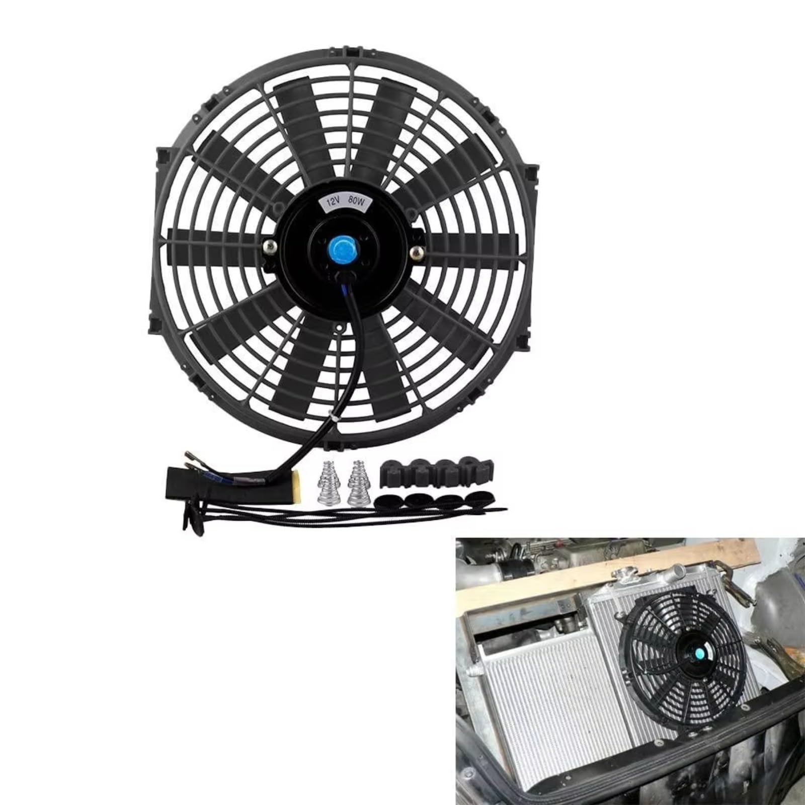 Motor coche Radiador eléctrico Ventilador Refrigeración Motor Aceite Aluminio Radiador Motor Universal Intercooler Enfriador Aceite Ventilador Empuje Refrigeración Lgado 12 14 Pulgadas 12V(12Inch)