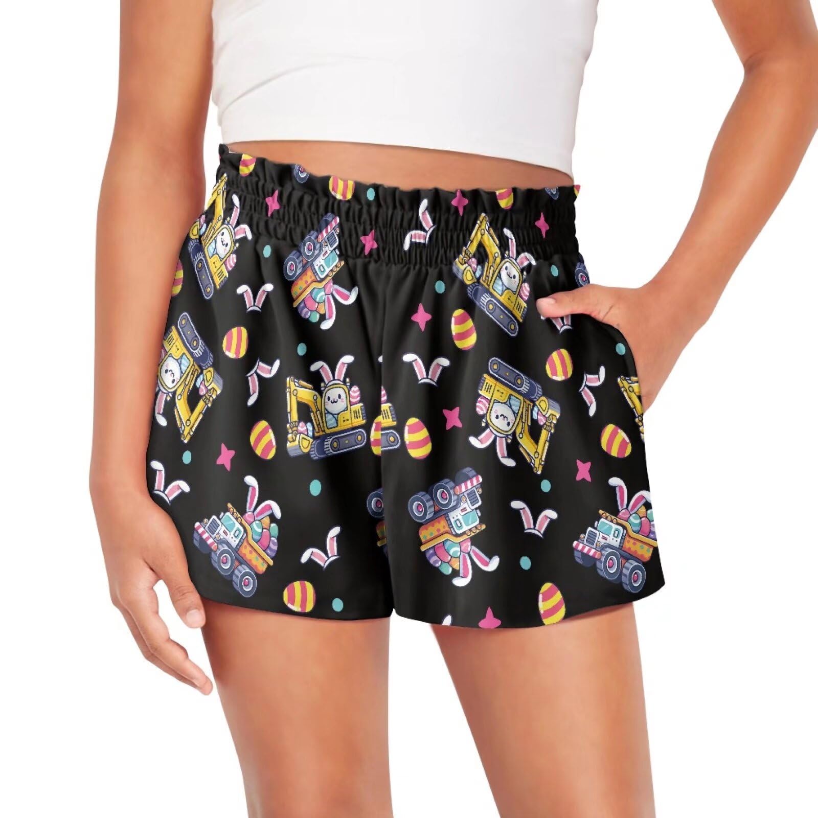 Frymappies Easter Boys Shorts 6-12 Months Kids Rabbit Athletic Shorts Eggs High Waisted Shorts with Pockets Cartoon Trucks Outdoor Shorts Stars Toddler Boys Beach Swim Shorts