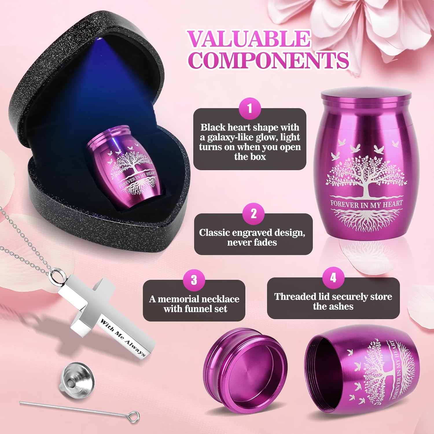 Small Urns for Human Ashes Keepsake with Heart Box, Urn Necklace and Funnel, Beautiful Memorial Gifts Mini Cremation Urns That Holds Ashes of Loved One, Tiny Sharing Urns, Purple - Image 3