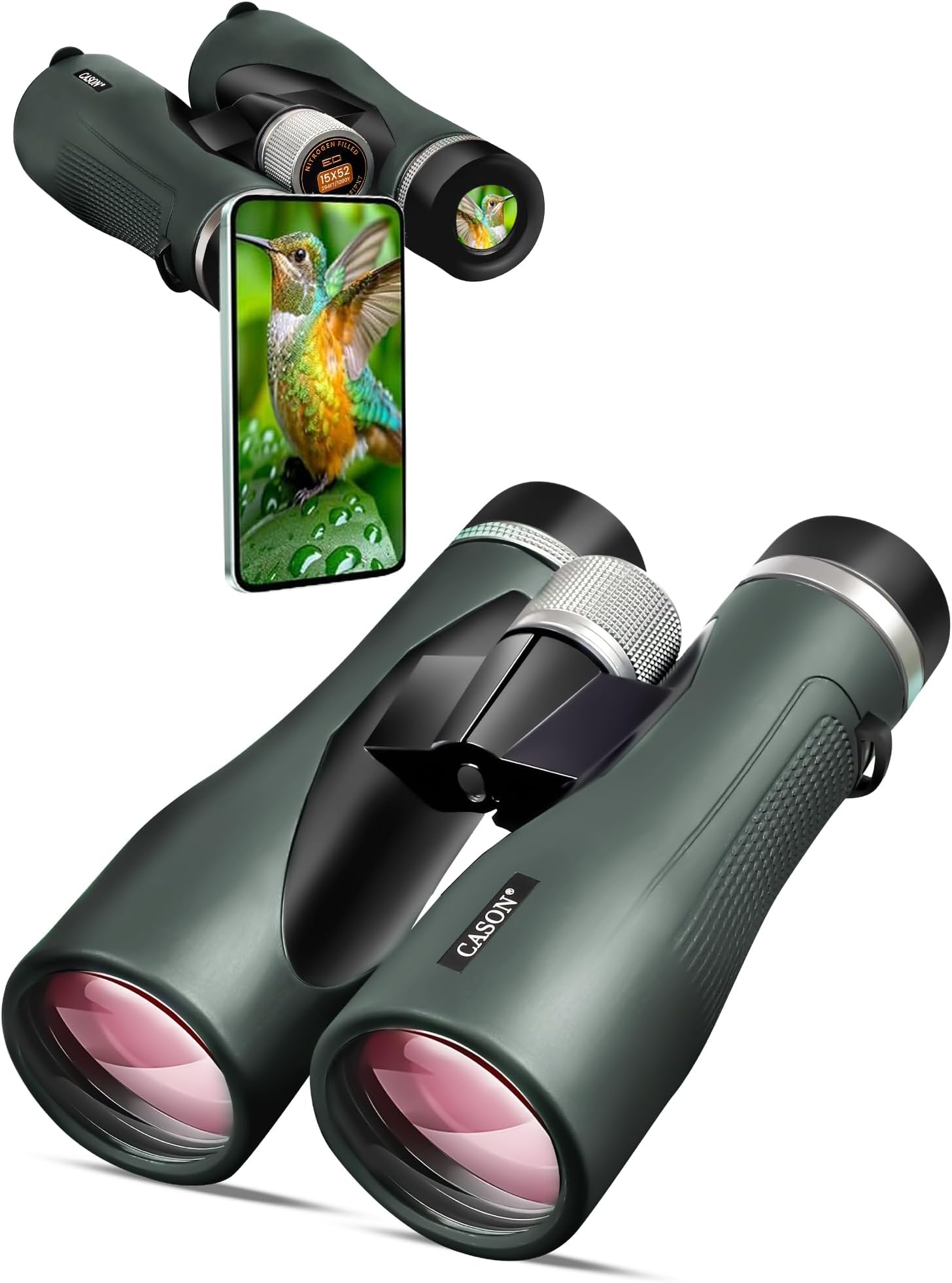 ED Glass- 15 X 52 Binoculars for Long Distance,Binoculars for Bird Watching,Wildlife with Phone Adapter | Mettalic Knobs | Nitrogen Filled | Range 3000 Meter | BAK 4 Glass