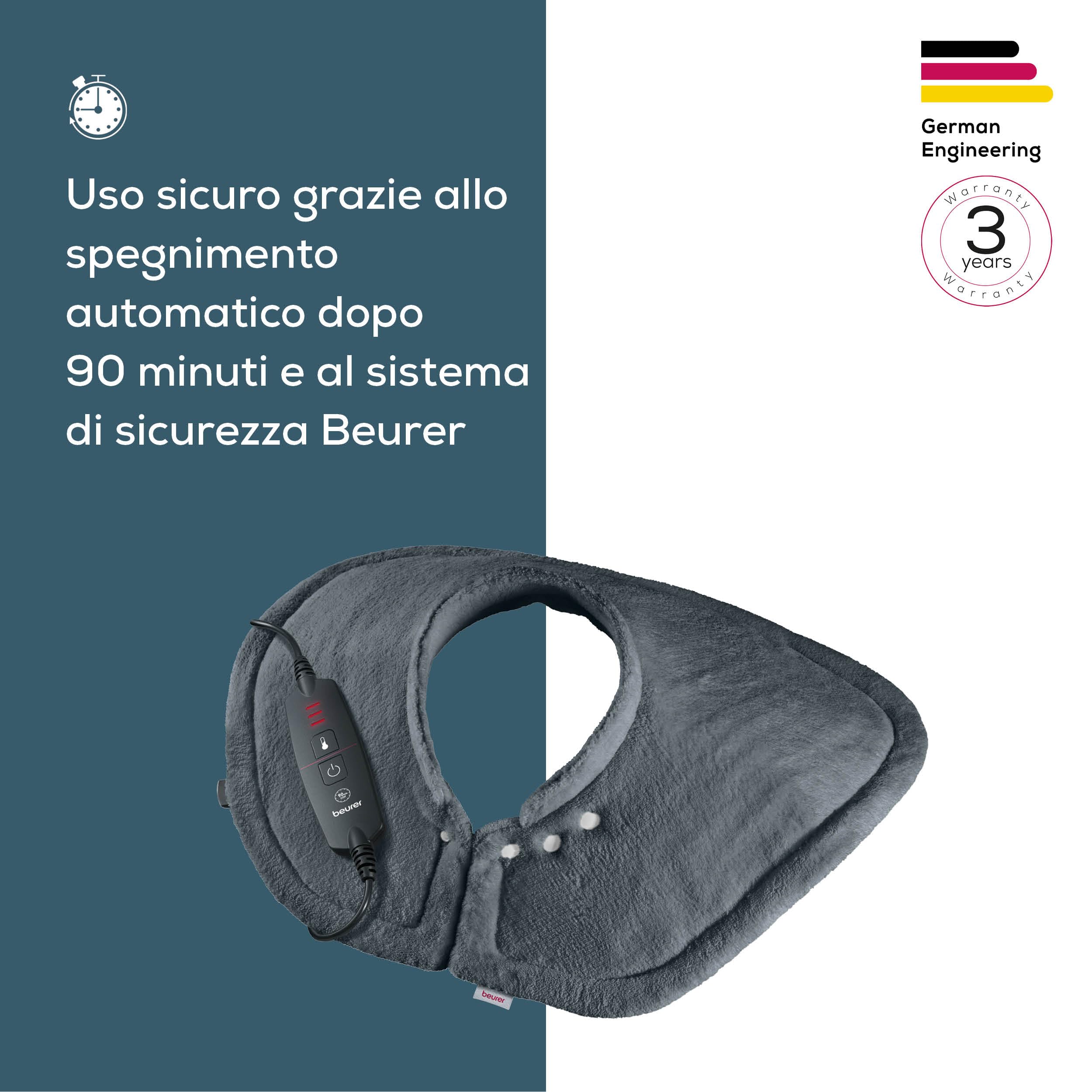 Beurer HK 66 Cosy Termoforo per spalle e cervicale, termoforo elettrico di forma anatomica con chiusura magnetica, 3 livelli di temperatura con spegnimento automatico, lavabile