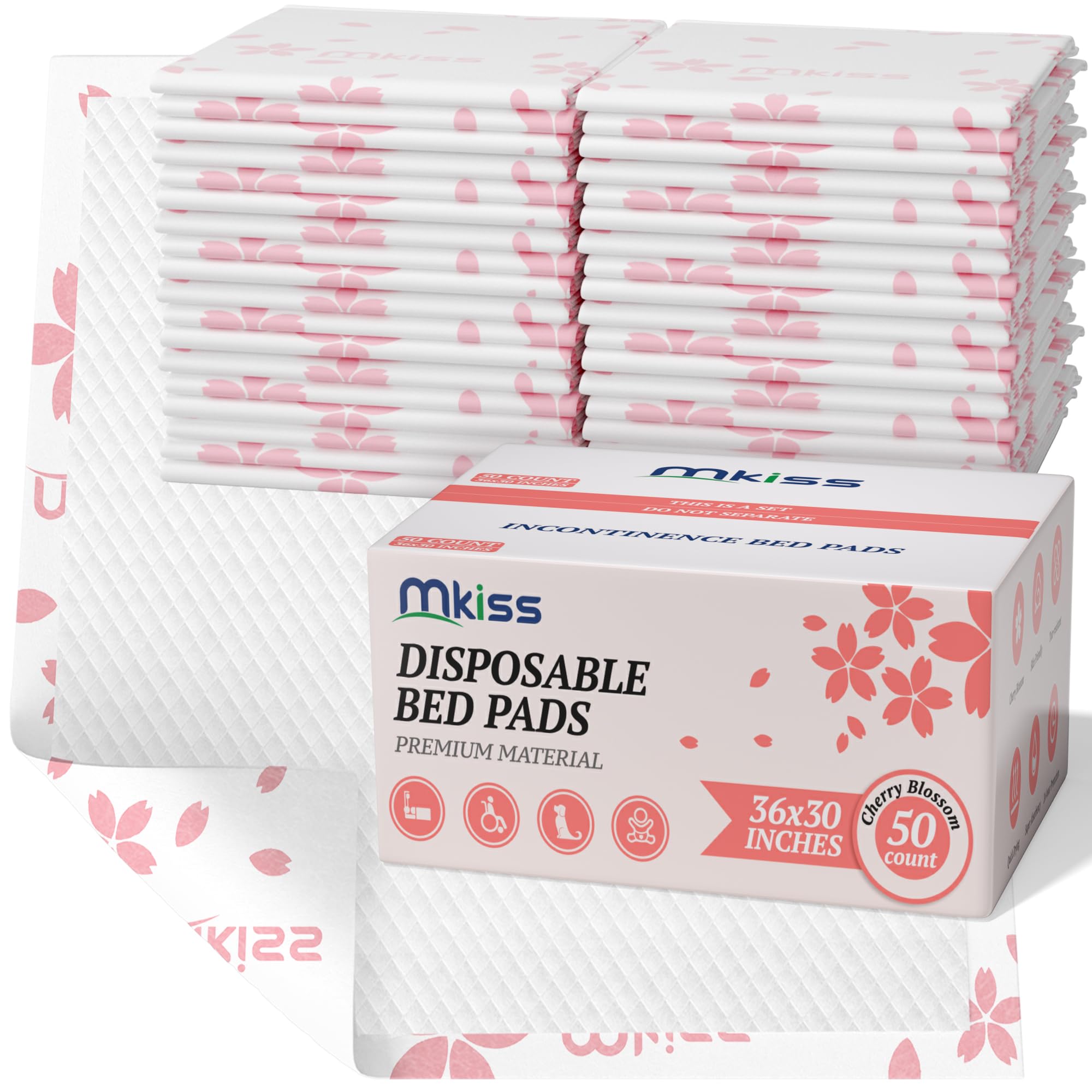 MKISS Almohadillas resistentes para incontinencia, 30 x 36 pulgadas, 50 almohadillas desechables ultra absorbentes, almohadillas de mandril resistentes a desgarros para adultos, niños, ancianos y