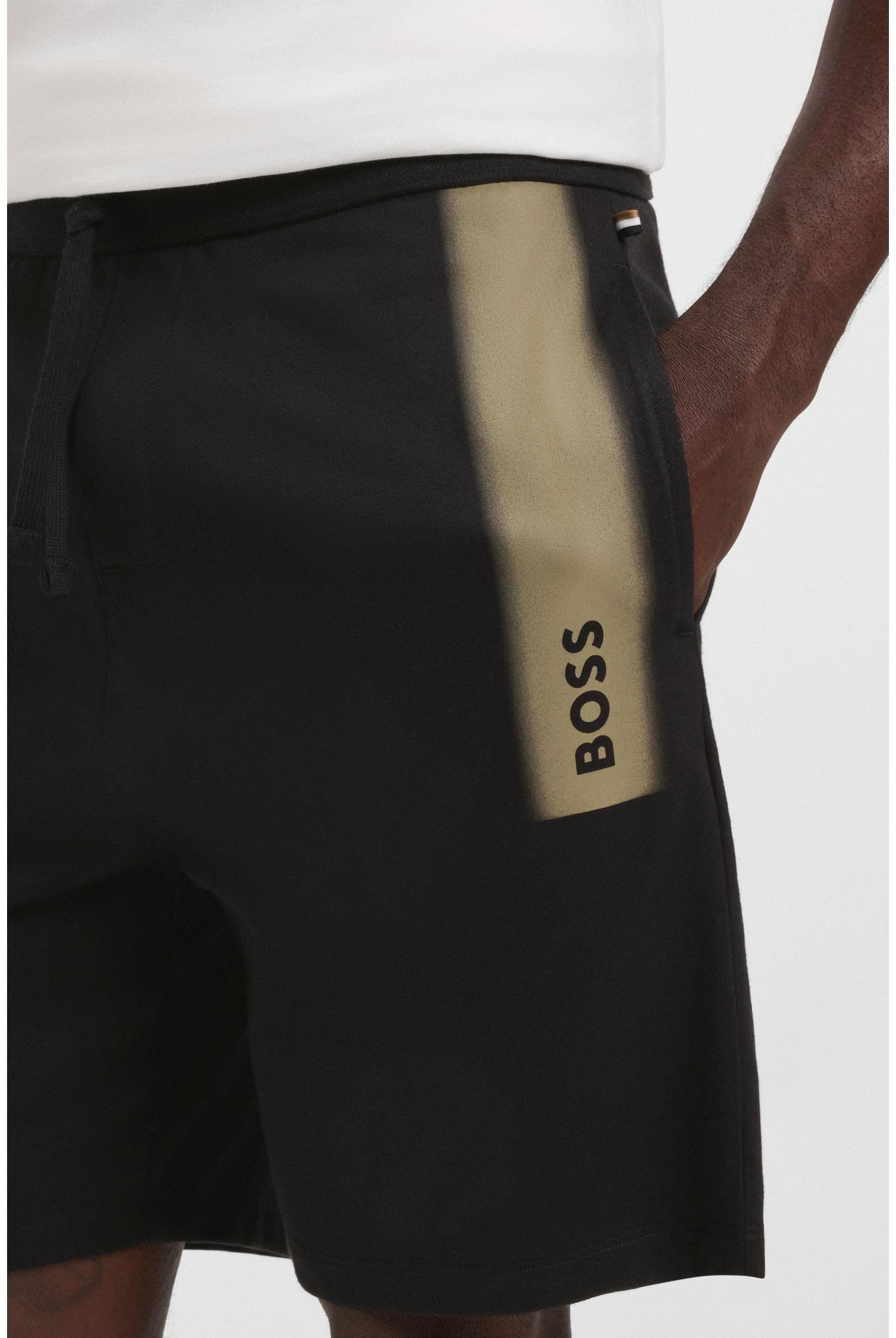 BOSS Herren Authentic Shorts Shorts aus Baumwoll-Terry mit Dégradé-Streifen und Logo