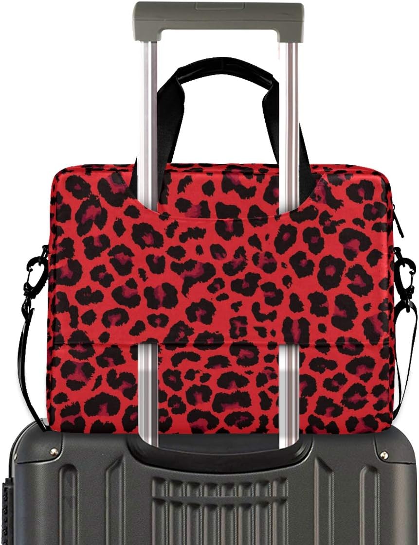 ALAZA Red Leopard Print Cheetah Laptop Case Bag Sleeve Portable Crossbody Messenger Briefcase w/Strap Handle, 13 14 15.6 inch