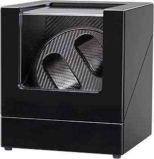 Double Watch Winder, Luxury Mechanical Watch Storage Case Wood Shell Piano Self Winding Watch Rotator Box- Battery Powered...