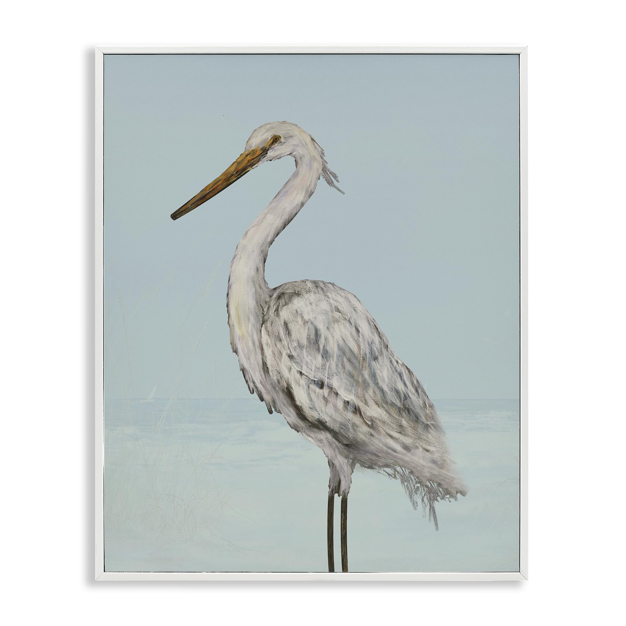 Stupell Industries 'Coastal Heron Muted Blue', Framed Giclee Art, White, 24 x 30 Inches, Easy to Hang and Sturdy, Made in USA, by Julie DeRice
