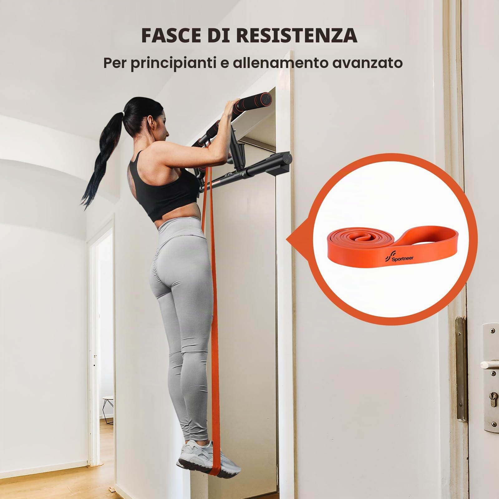 Sportneer - Sbarra per trazioni da telaio di porta con maniglia pieghevole, barra per mento per allenamento di forza per fitness della parte superiore del corpo, capacità fino a 200 kg