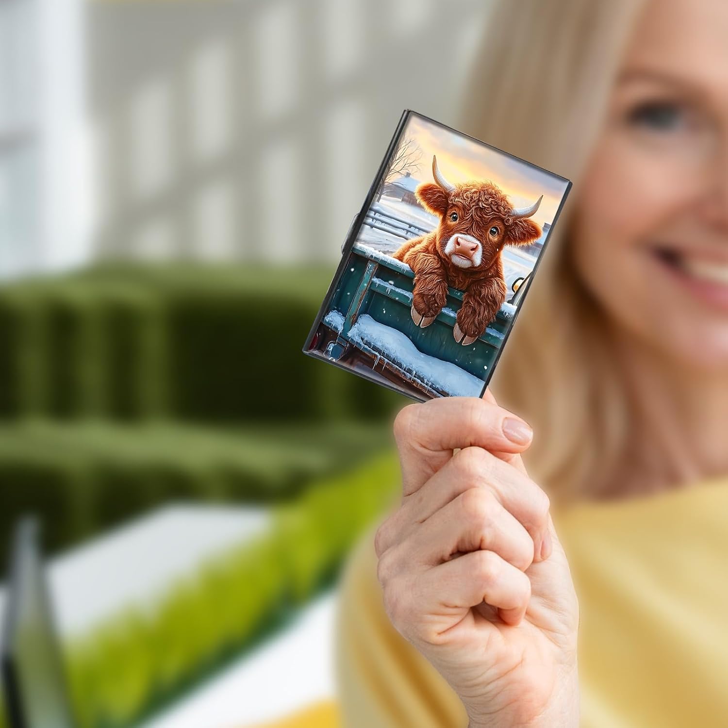 Credit Card Holder for Women Men,RFID Blocking Credit Card Holder Wallet Small Debit Card Holder Credit Card Case RFID Card Holder,Metal Business Card Holder Case,Winter Highland Cows - Image 7