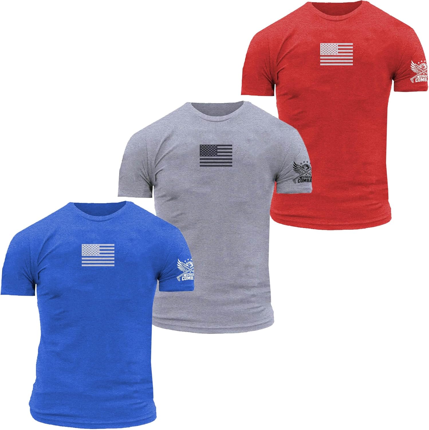 United Combat Men’s 3-Pack Patriotic T-Shirts - American Flag Fit Graphic Tees - Military Style Blend Multi-Pack