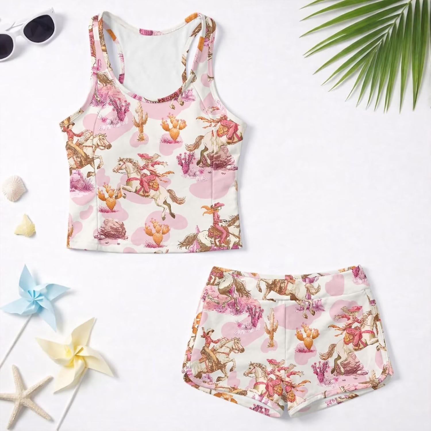 Wanyint Tankini Swimwear for Girls Ages 6-15 Swimsuit 2 Piece with Soft Pads Hawaiian Bathing Suits Tank Top and Swim Shorts
