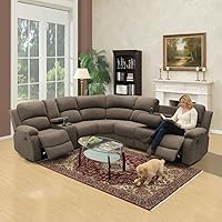 Vista 15 de Juego de sofá seccional reclinable manual, juegos de muebles de sala de estar de cuero regenerado en forma de L, sofá de esquina seccional