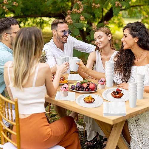 Vista 41 de Tioncy 200 platos de papel desechables, tazas y servilletas, suministros de fiesta, para 50 invitados, juego de vajilla de papel desechable