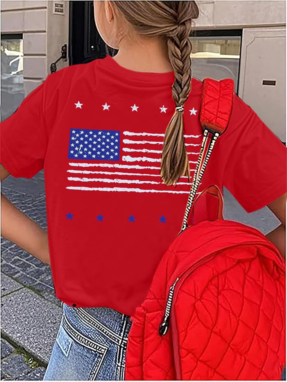 Girls 4th of July Shirt USA T-Shirt for Kids American Flag Shirt 250 Years of Freedom Short-Sleeved Top