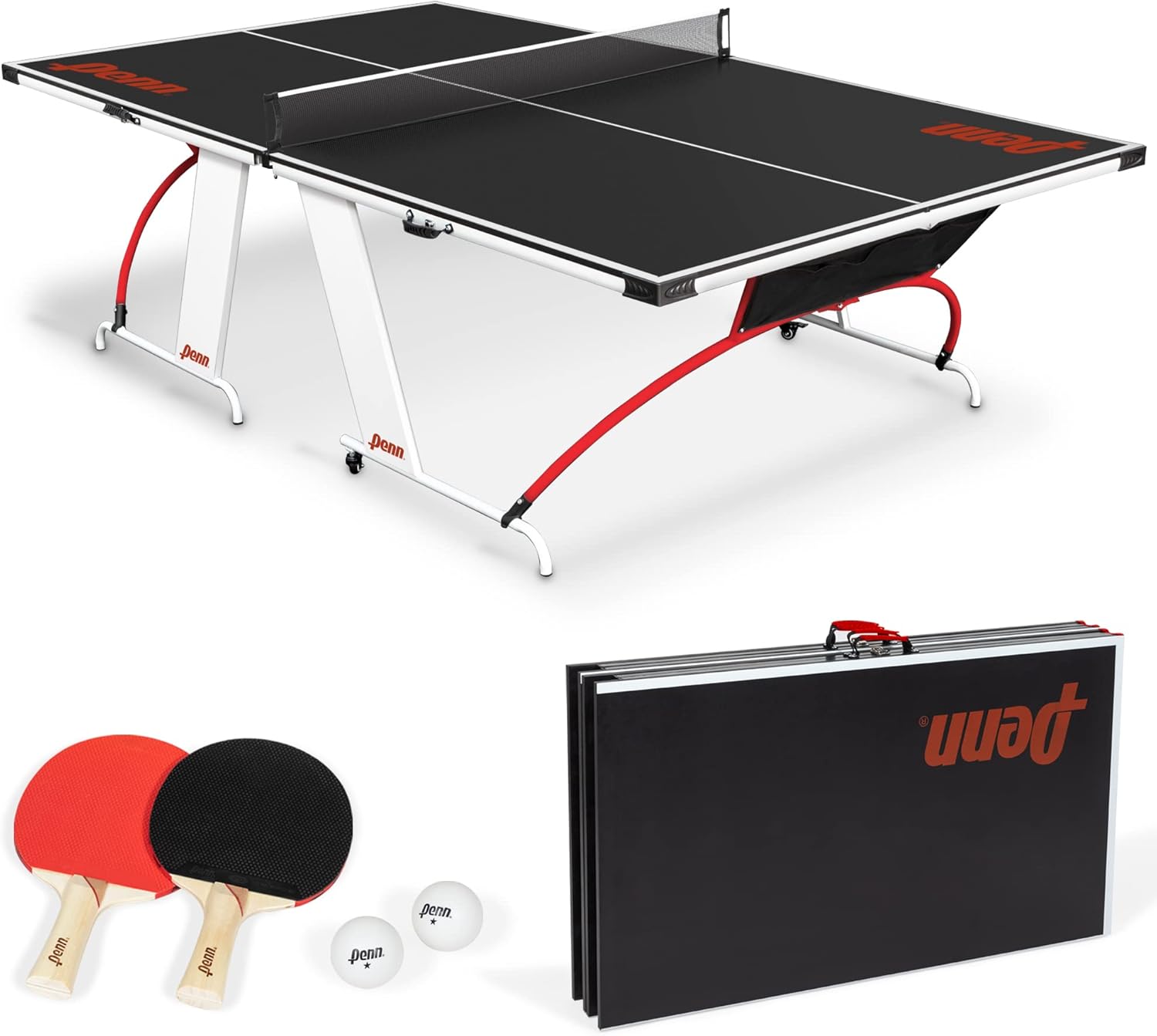 Photo 1 of Penn Easy Setup Full Size Table Tennis Table – 100% Preassembled – Sets up in Under 5 Minutes – Play Anywhere – Compact Storage – Ping Pong Table with 2 Paddles and 2 Balls