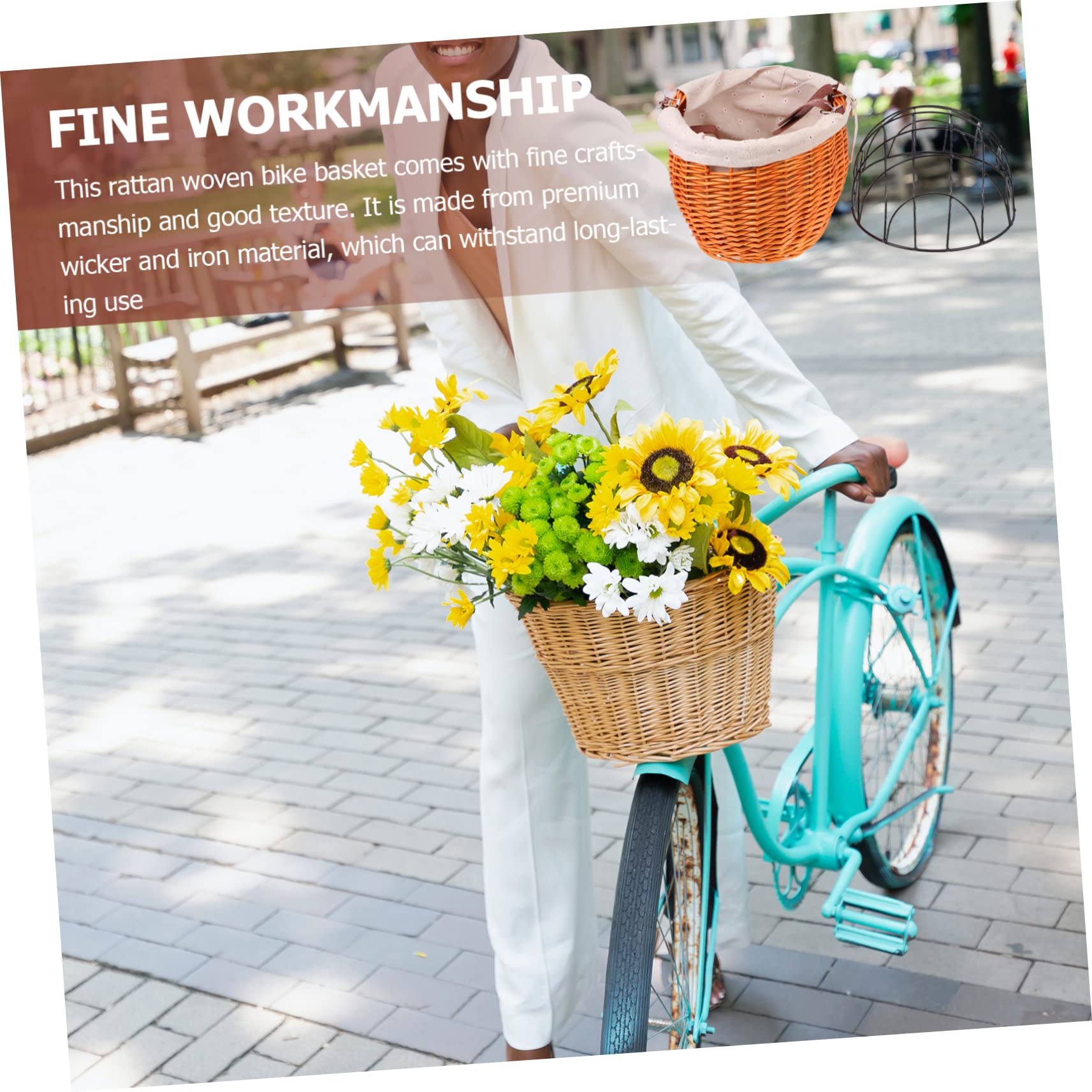 HEMOTON 1Pc Sturdy Rattan Woven Bike Basket for Pets Breathable Dog Cat Carrier with Capacity for Shopping Outdoor Adventures Durable Design Random Liner Color