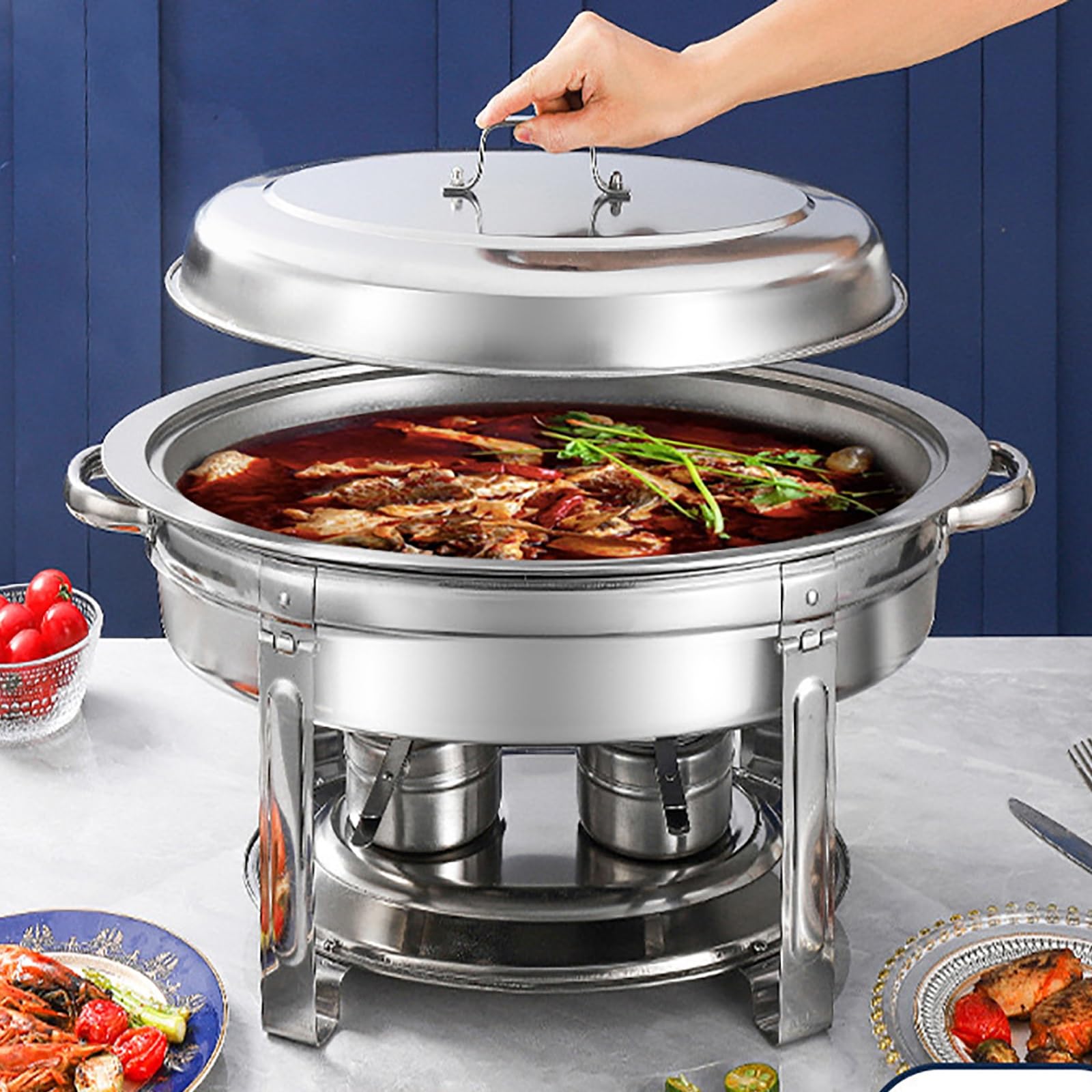 FQWYNMZ Chafing Dish Set, Scaldavivande Chafing Dish, Scaldavivande Elettrico Professionale in Acciaio Inox Buffet, Teglie per Alimenti e Contenitori per Combustibile, Kit Scaldavivande da 5,5 L