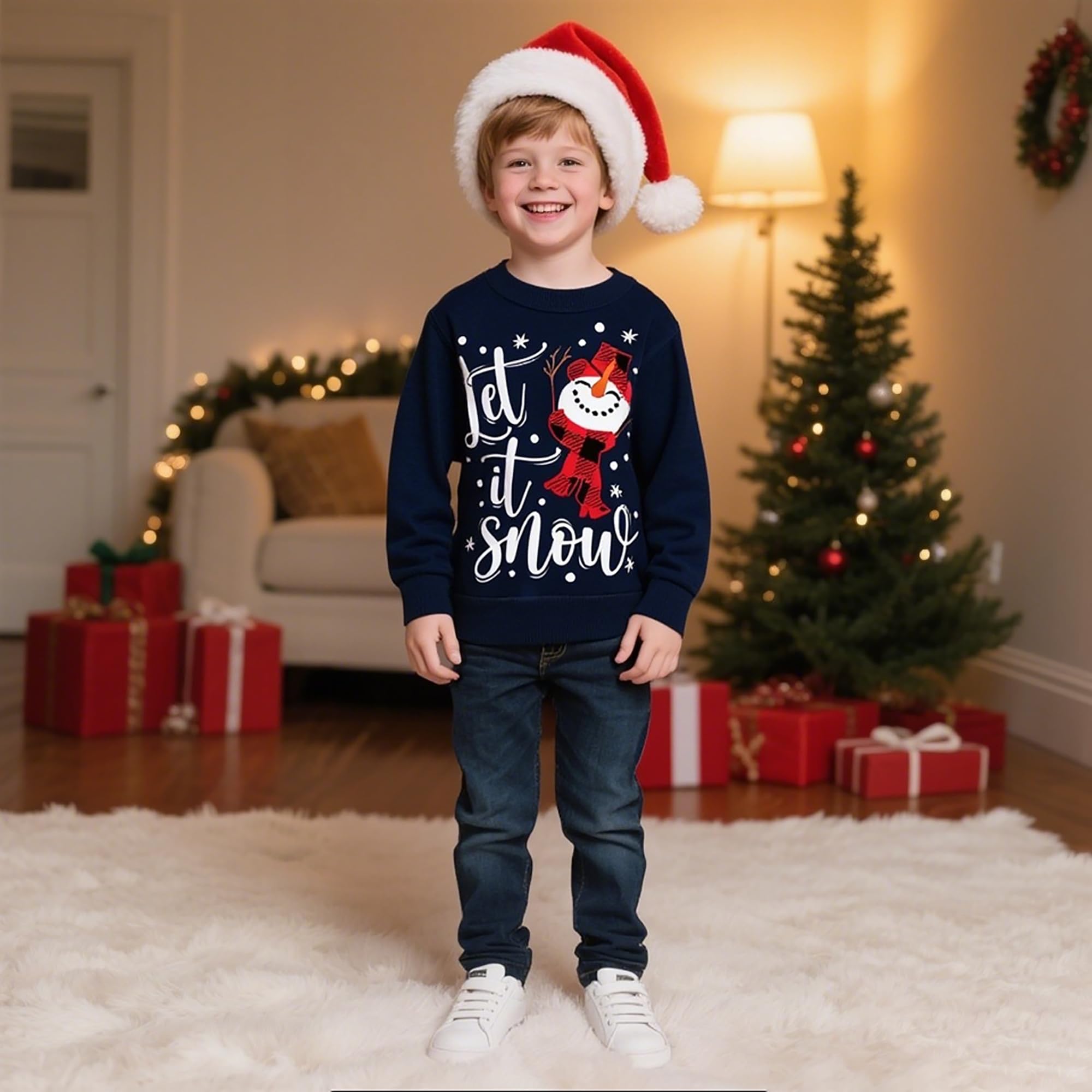 Felpa natalizia per bambini e bambine, maglione natalizio unisex con Babbo Natale, orso, dinosauro, gatto, top per bambini, a maniche lunghe, in cotone, abbigliamento casual a girocollo