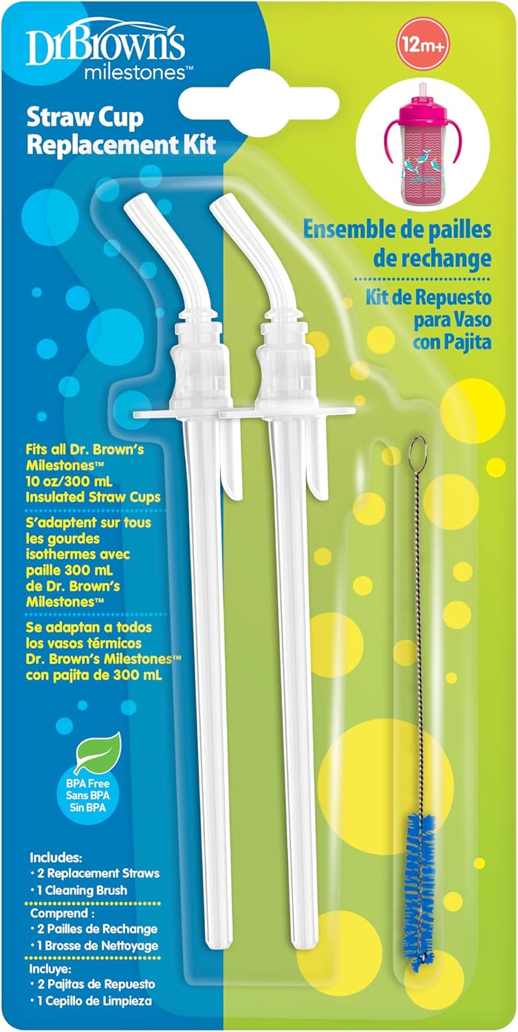 Dr. Brown's Milestones Straw Cup Replacement Kit, for 10 oz/300 mL Insulated Straw Cups, BPA Free, 12m+