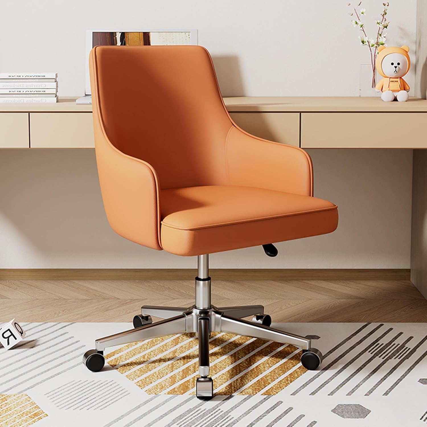 理美容電動チェアー 人間工学に基づいたPUレザーオフィスデスクチェア、360°回転、高さ調節