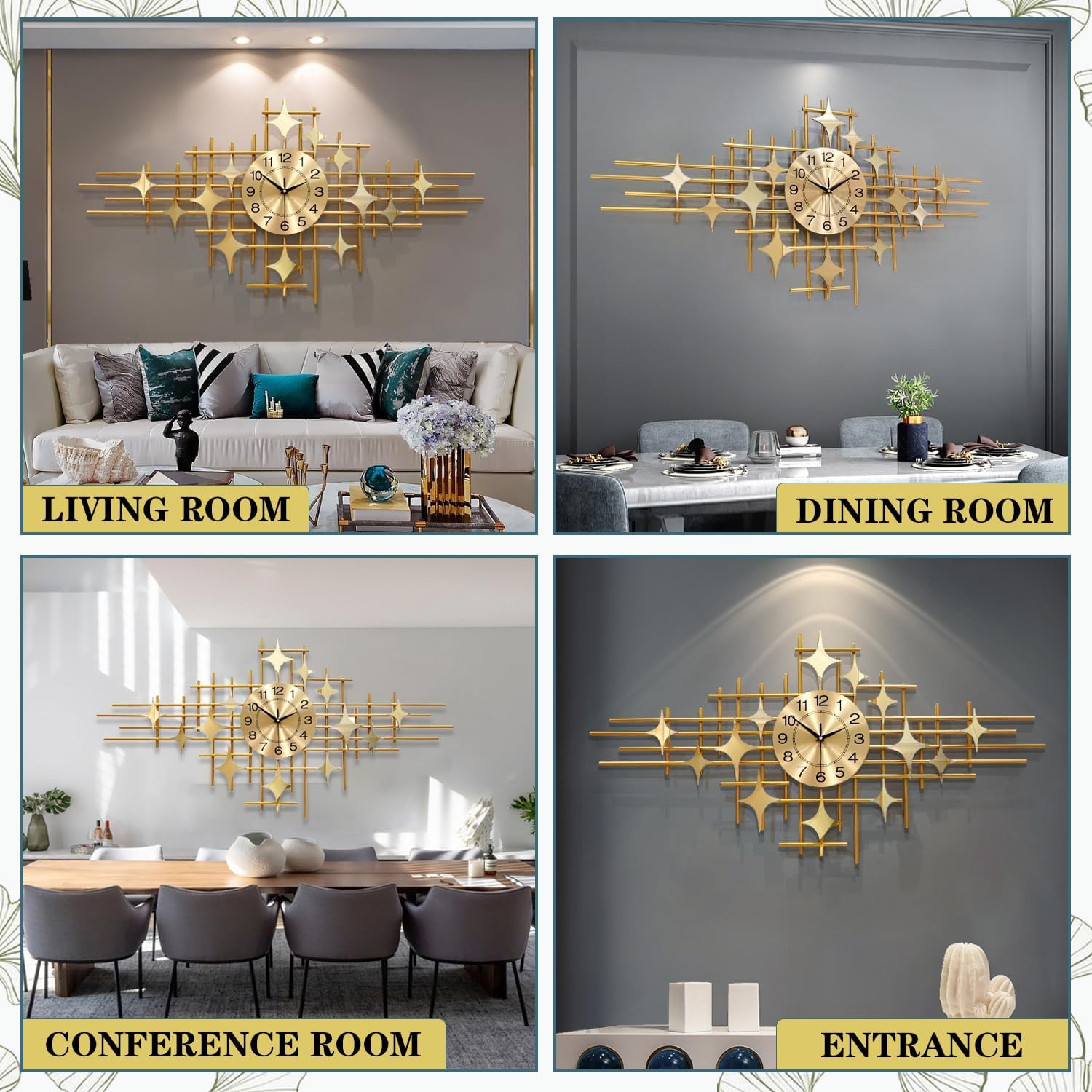 Extra Large Metal Wall Clock 40 inch, Decorative Wall Clocks European Style for Living Room, Mid Century Gold Silent Non-Ticking Clock, Modern Wall Decor for Bedroom/Office/Home