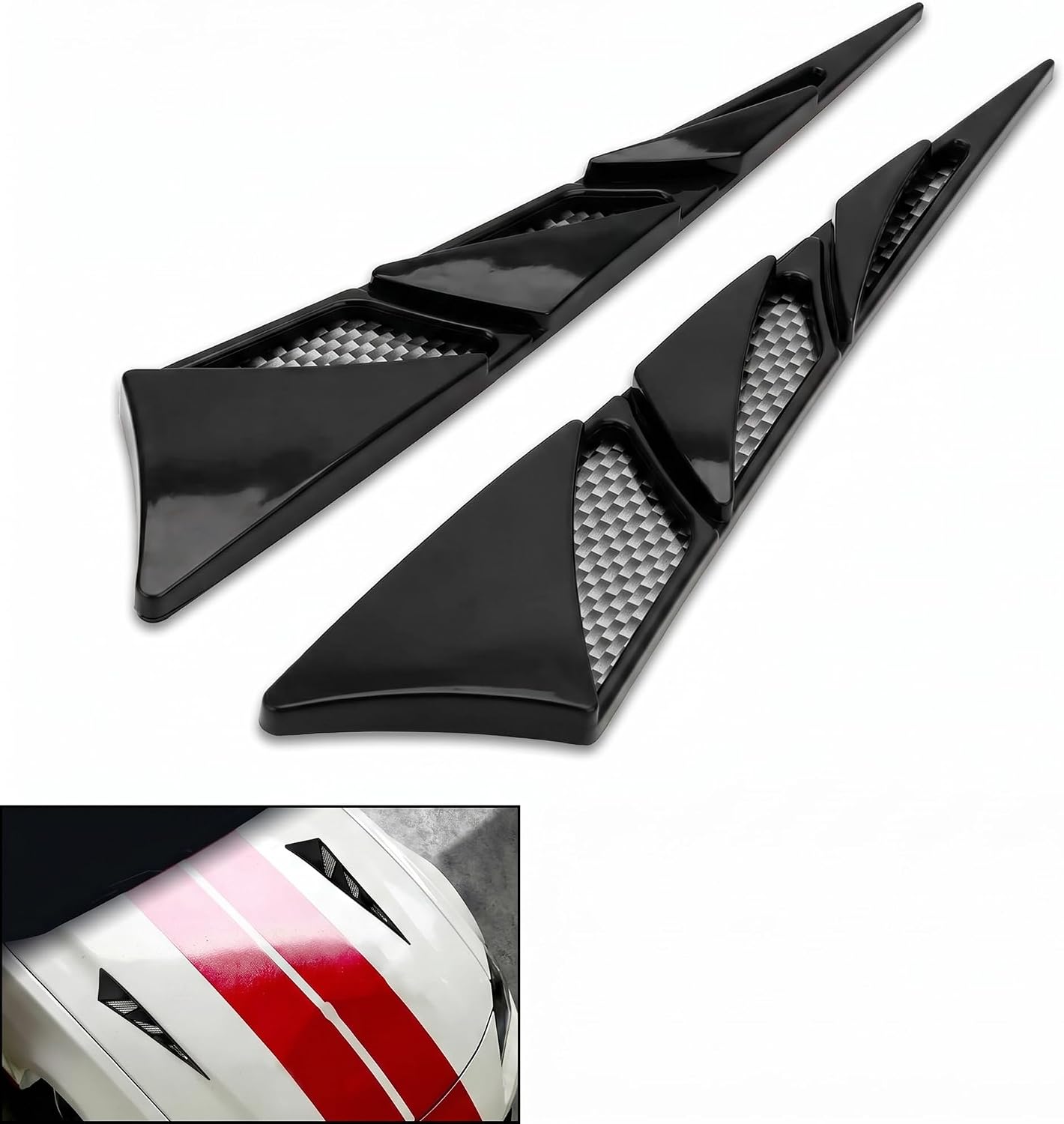 2 PCS Car Hood Ventilation Covers, Shark Spoiler Air Vent Decoration Sticker, Reflective Scratchproof Airflow Intake Trim, Self-adhesive Exterior Accessory for Cars SUVs Trucks (Black)