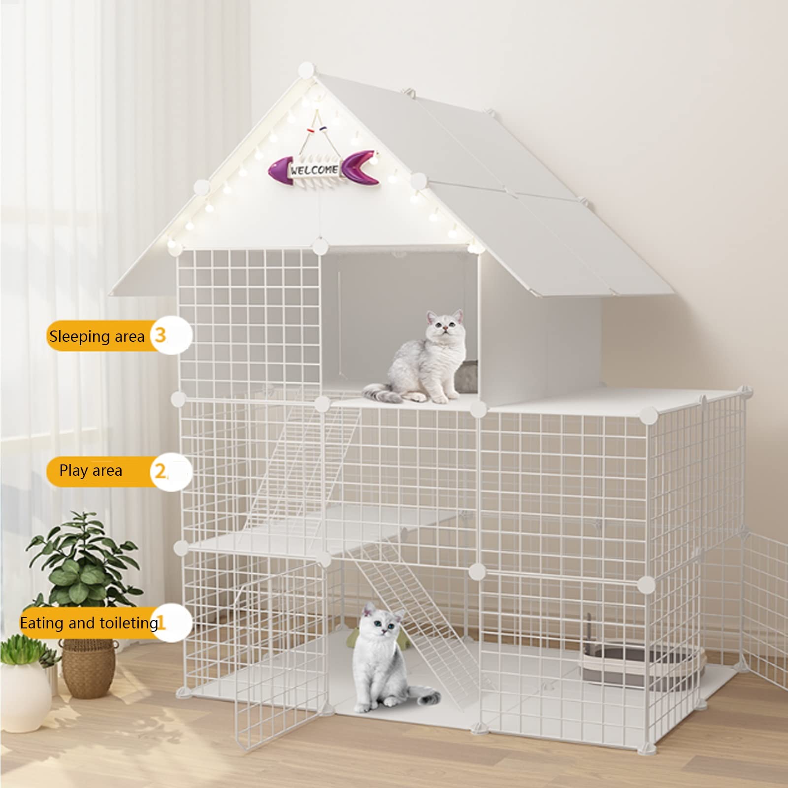 Jaulas Para Gatos De Interior Con Techo Y Puerta, Corral Para Gatos, Cerca De Ejercicio Para Patio, Caseta De Metal Desmontable Para Mascotas, Caseta De Lujo Para Gatos, Corral Fácil De Montar.