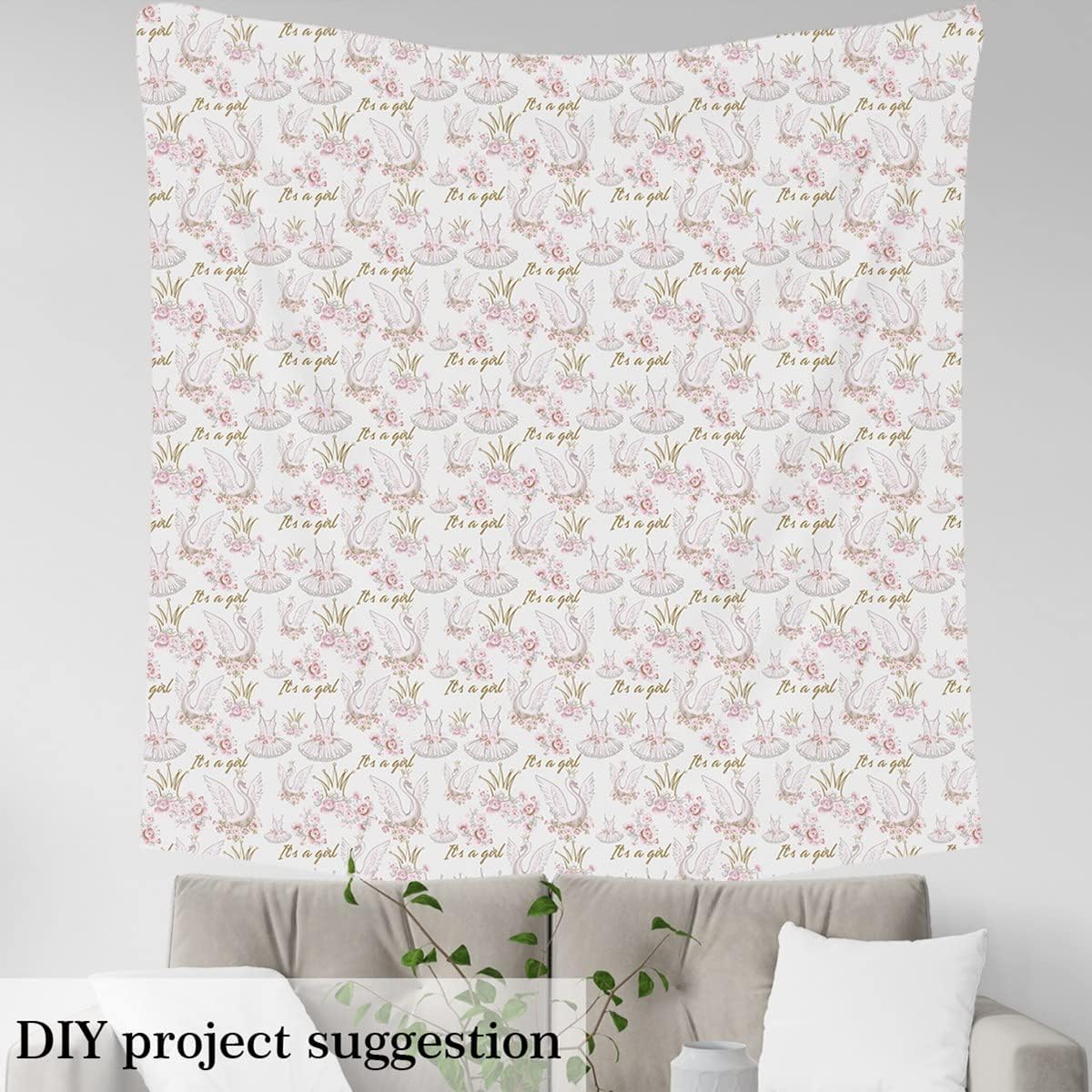 White Swan Fabric by The Yard Gradient Pink Ballet Dancing Dress Fabric for Upholstery and Home DIY Projects Watercolor Romantic Pink Rose Floral Fabric for Chairs Curtains Lamp Shade,3 Yards
