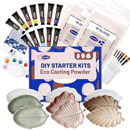 Complete Casting Powder Kit 2 Sets 6 Leaf Trays, Home Decor DIY Starter Crafts Kits Adults Women, Water Activated, Fast Curing, Couples Painting Kit Date Night/Girls Night, Gifts for Women/Her/Mom